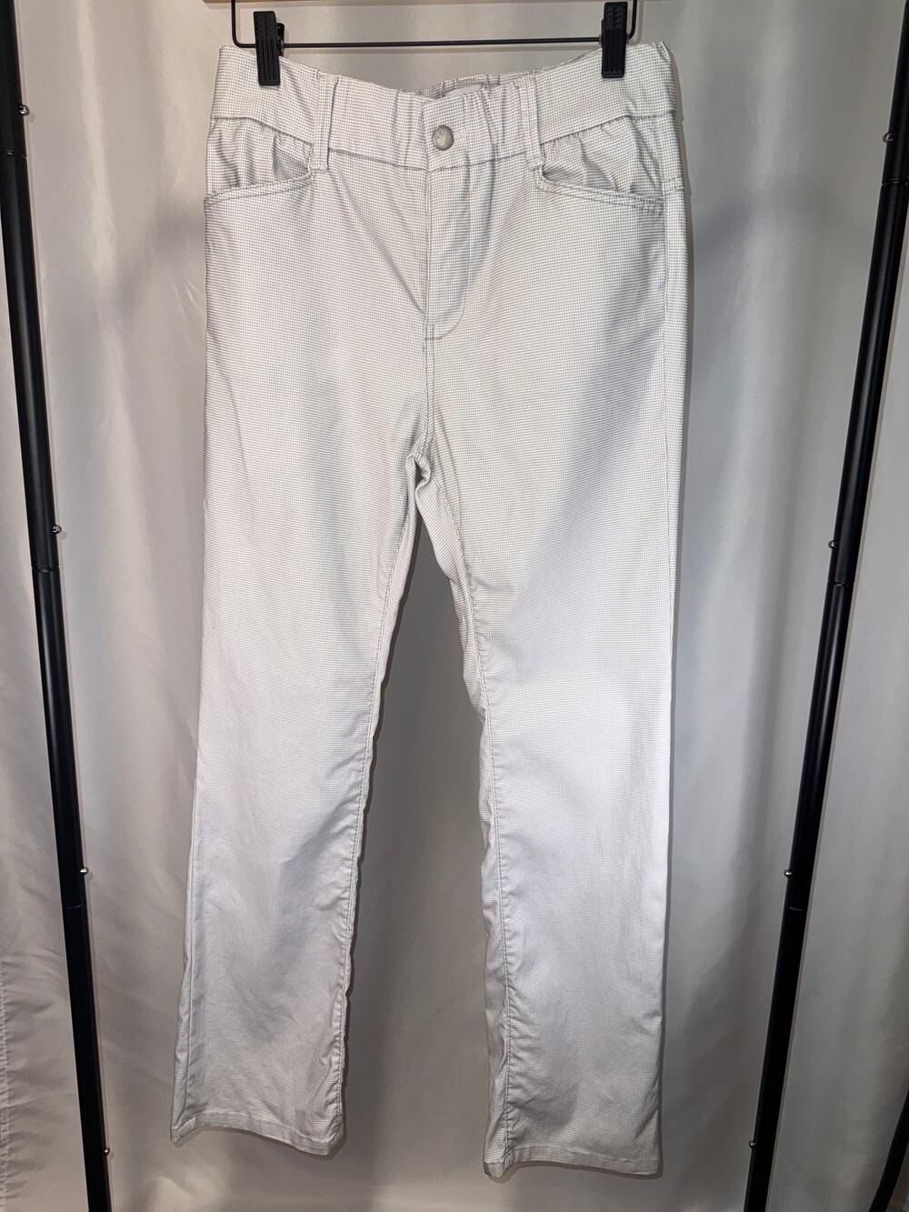 Bevy Flog Women’s Size 28 White Gray Micro Check Stretch Pants Made in Israel